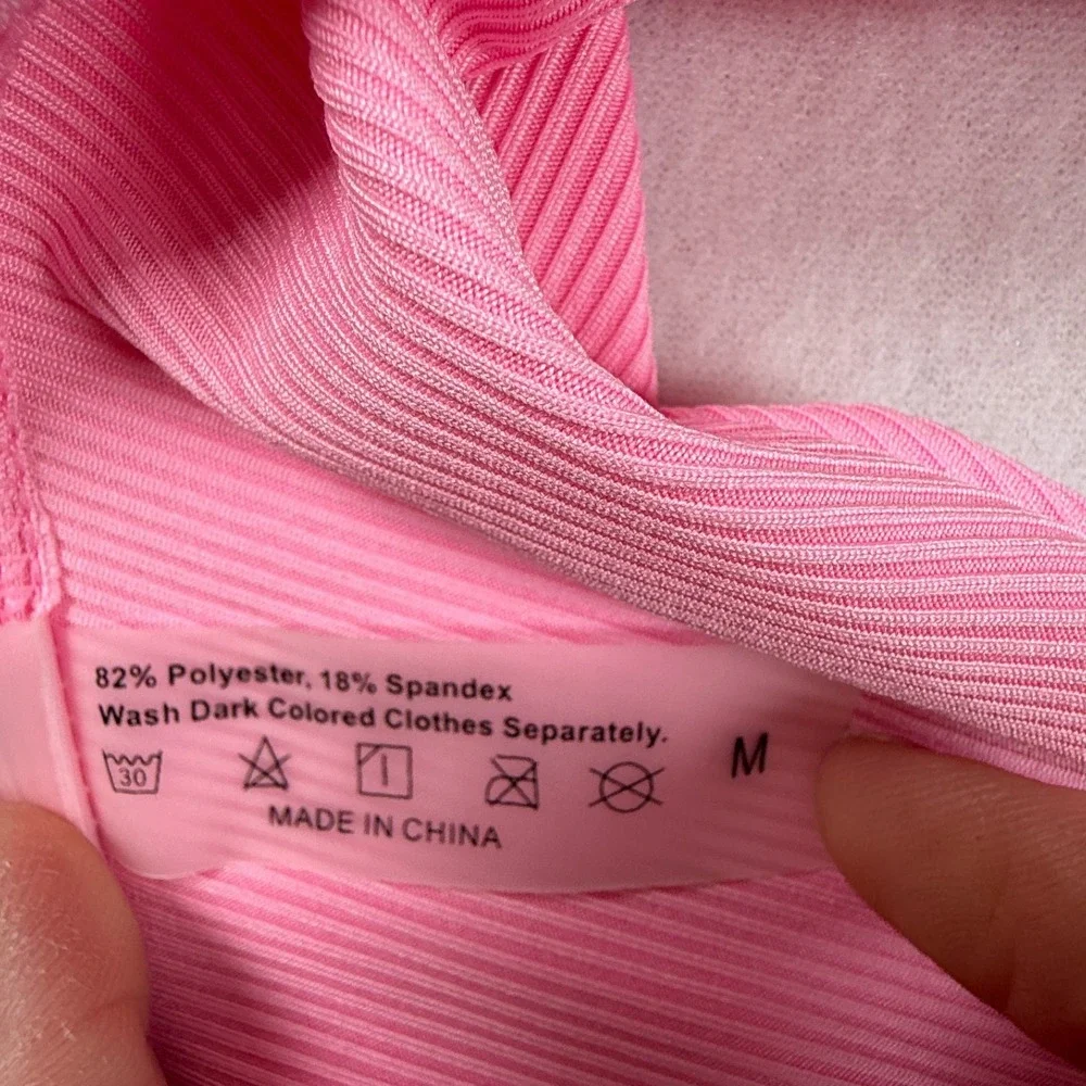 New Aurelle Ribbed Bikini Bottom‎ Size M Pink High Cut V Waist Cheeky Swim Beach